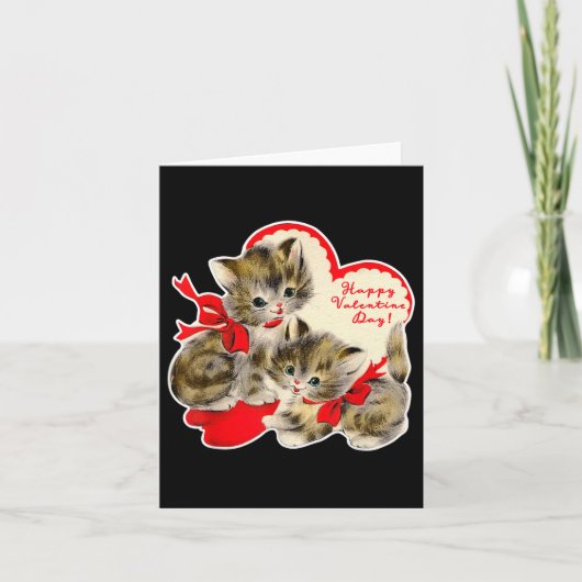 Oude Valentijnsdag Kat Kitty Kitten Retro Val Kaart (Voorkant)