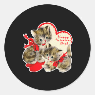 Oude Valentijnsdag Kat Kitty Kitten Retro Val Ronde Sticker
