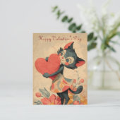 Oude Valentijnsdag Kat Met Hart  Briefkaart (Staand voorkant)