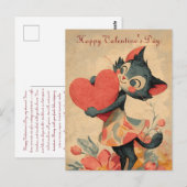 Oude Valentijnsdag Kat Met Hart  Briefkaart (Voorkant / Achterkant)