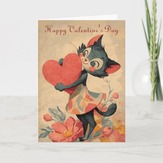 Oude Valentijnsdag Kat Met Hart Kaart (Voorkant)