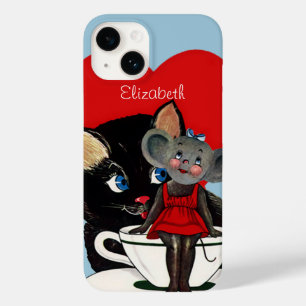 Oude Valentijnsdag, Kat Muis Theekopje Hart Case-Mate iPhone 14 Hoesje