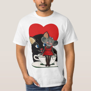 Oude Valentijnsdag, kat muis theekopje hart T-shirt