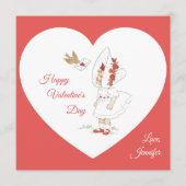Oude Valentijnsdag Lief Meisje & Vogel Rode Hart Kaart (Voorkant)