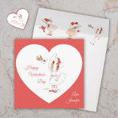Oude Valentijnsdag Lief Meisje & Vogel Rode Hart Kaart