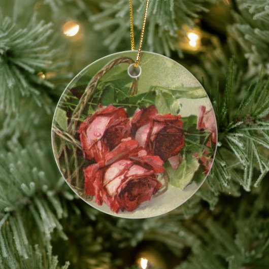 Oude Valentijnsdag Liefde, Dieprode Rozen Keramisch Ornament (Boom)