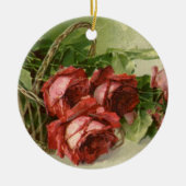 Oude Valentijnsdag Liefde, Dieprode Rozen Keramisch Ornament (Voorkant)