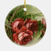 Oude Valentijnsdag Liefde, Dieprode Rozen Keramisch Ornament (Achterkant)