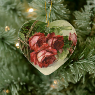 Oude Valentijnsdag Liefde, Dieprode Rozen Keramisch Ornament