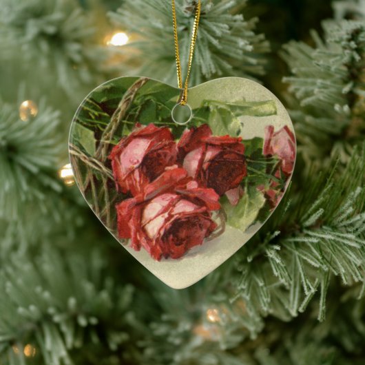 Oude Valentijnsdag Liefde, Dieprode Rozen Keramisch Ornament (Boom)