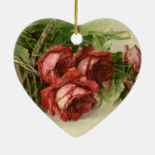 Oude Valentijnsdag Liefde, Dieprode Rozen Keramisch Ornament (Achterkant)