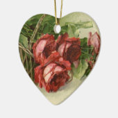 Oude Valentijnsdag Liefde, Dieprode Rozen Keramisch Ornament (Links)