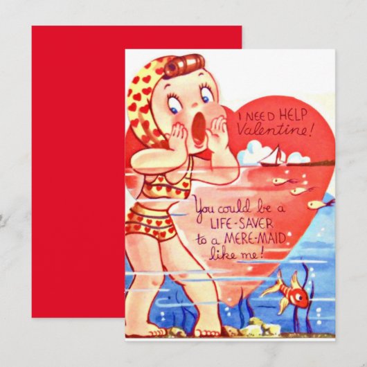 Oude Valentijnsdag Meisje Kind Feestdagenkaart (Voorkant / Achterkant)