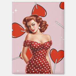 Oude Valentijnsdag Pin-Up Meisje Kunst Magneet