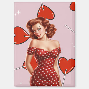 Oude Valentijnsdag Pin-Up Meisje Kunst Magneet