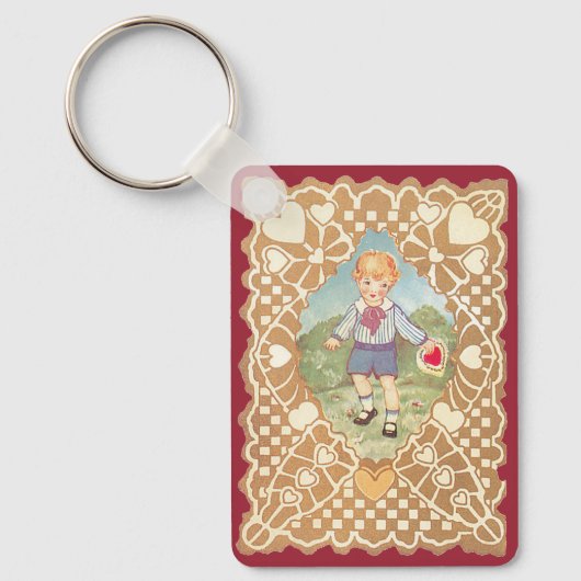 Oude Valentijnsdag, Schattige Jongen in de Weide Sleutelhanger (Voorkant)