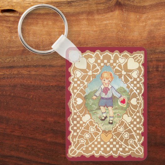 Oude Valentijnsdag, Schattige Jongen in de Weide Sleutelhanger (Voorkant)