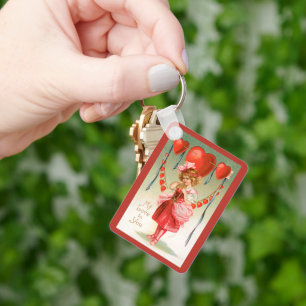 Oude Valentijnsdag, Victoriaans meisje met harten Sleutelhanger