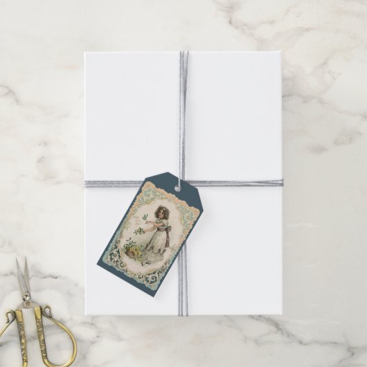 Oude Valentijnsdag, Victoriaans meisje met rozen Cadeaulabel (Met Touw)