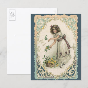 Oude Valentijnsdag, Victoriaans meisje met rozen Feestdagenkaart