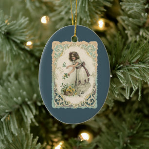 Oude Valentijnsdag, Victoriaans meisje met rozen Keramisch Ornament