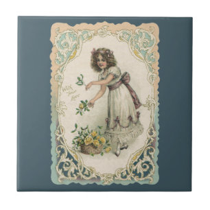 Oude Valentijnsdag, Victoriaans meisje met rozen Tegeltje