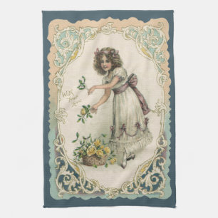 Oude Valentijnsdag, Victoriaans meisje met rozen Theedoek