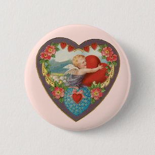 Oude Valentijnsdag, Victoriaanse cherubijnen harte Ronde Button 5,7 Cm