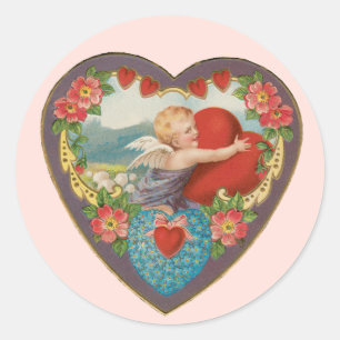 Oude Valentijnsdag, Victoriaanse cherubijnen-harte Ronde Sticker