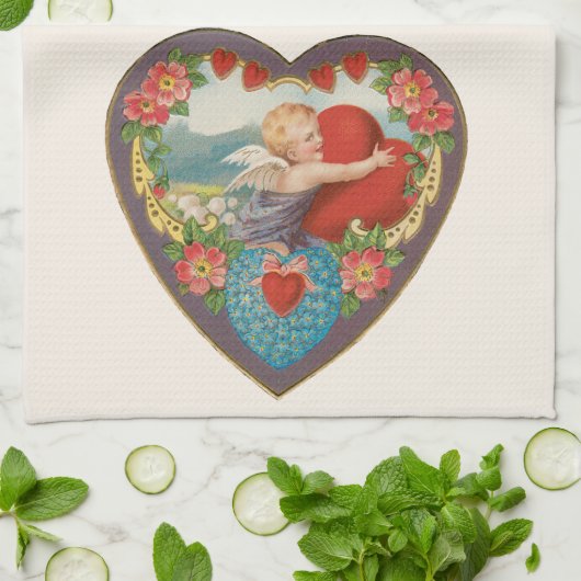 Oude Valentijnsdag, Victoriaanse cherubijnen-harte Theedoek (Gevouwen)