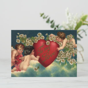 Oude Valentijnsdag Victoriaanse cherubijnen in de  Feestdagenkaart