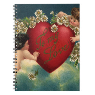 Oude Valentijnsdag Victoriaanse cherubijnen in de Notitieboek