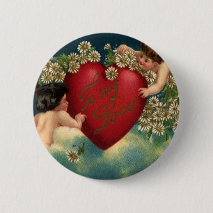 Oude Valentijnsdag Victoriaanse cherubijnen in de Ronde Button 5,7 Cm