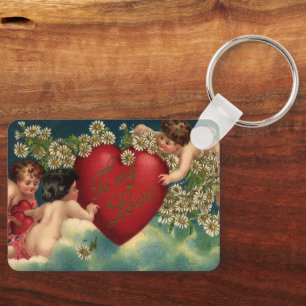 Oude Valentijnsdag Victoriaanse cherubijnen in de  Sleutelhanger