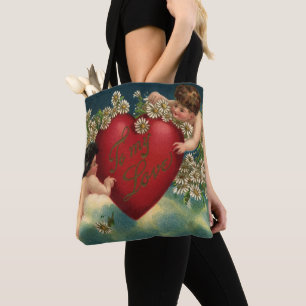 Oude Valentijnsdag Victoriaanse cherubijnen in de  Tote Bag