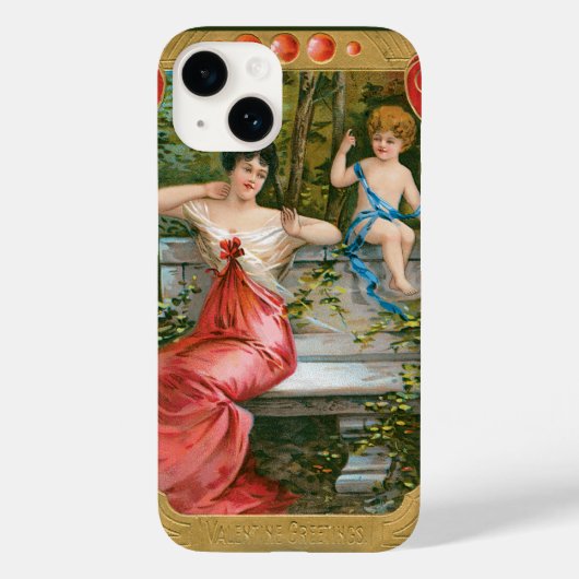 Oude Valentijnsdag, Victoriaanse dame met cherubij Case-Mate iPhone Case (Achterkant)