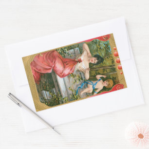 Oude Valentijnsdag, Victoriaanse dame met cherubij Rechthoekige Sticker