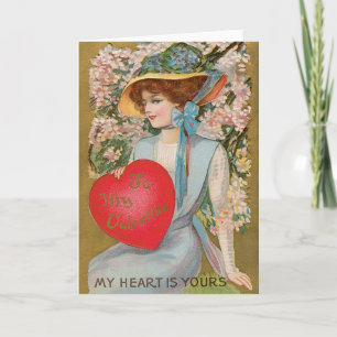 Oude Valentijnsdag, Victoriaanse dame met hart Feestdagen Kaart