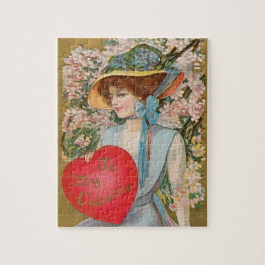 Oude Valentijnsdag, victoriaanse dame met hart Legpuzzel (Verticaal)