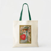 Oude Valentijnsdag, Victoriaanse dame met hart Tote Bag (Voorkant)