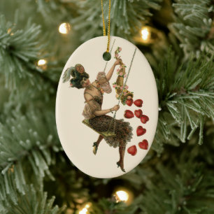 Oude Valentijnsdag, Victoriaanse dame op een schom Keramisch Ornament