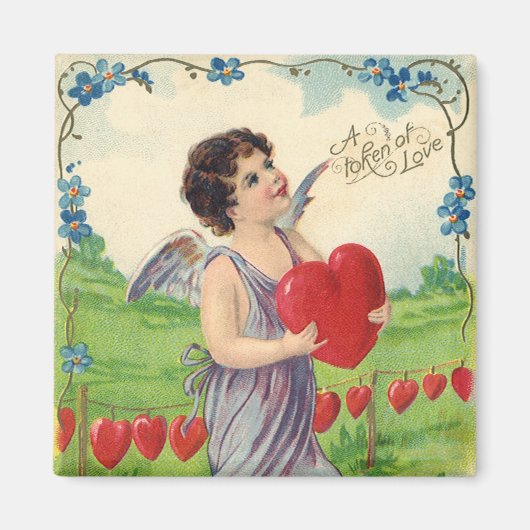Oude Valentijnsdag, Victoriaanse engel met hart Magneet (Voorkant)