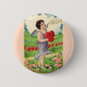 Oude Valentijnsdag, Victoriaanse engel met hart Ronde Button 5,7 Cm