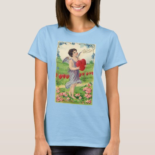 Oude Valentijnsdag, Victoriaanse engel met hart T-shirt (Voorkant)