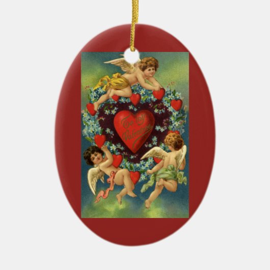 Oude Valentijnsdag, Victoriaanse engelenharten Keramisch Ornament (Voorkant)