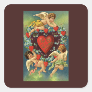 Oude Valentijnsdag, Victoriaanse engelenharten Vierkante Sticker