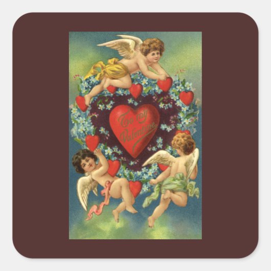 Oude Valentijnsdag, Victoriaanse engelenharten Vierkante Sticker (Voorkant)
