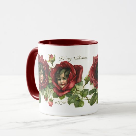 Oude Valentijnsdag, Victoriaanse gezichten in roze Mok (Voorkant links)