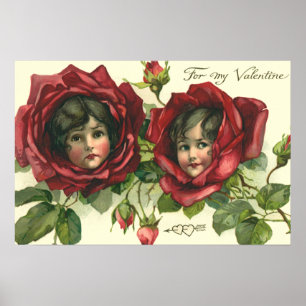 Oude Valentijnsdag, Victoriaanse gezichten in roze Poster