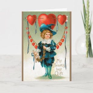 Oude Valentijnsdag, Victoriaanse jongen met harten Feestdagen Kaart